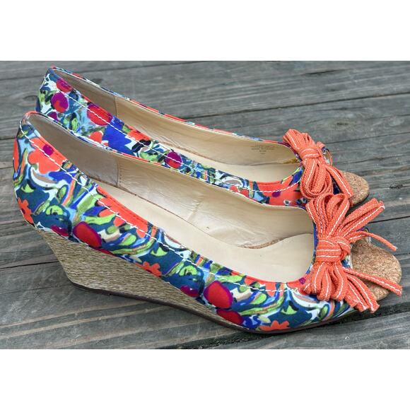 Unisa women’s Unastor floral blue/orange wedge platform heels shoes (size 8.5) - Picture 2 of 7